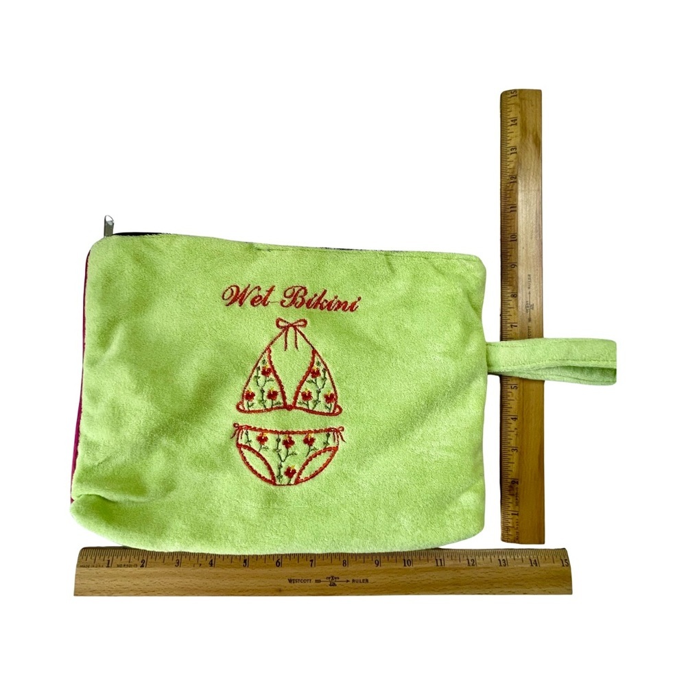 Lily Juliet Green Bikini Bag with Embroidered Detail Zip Closure - Picture 3 of 10